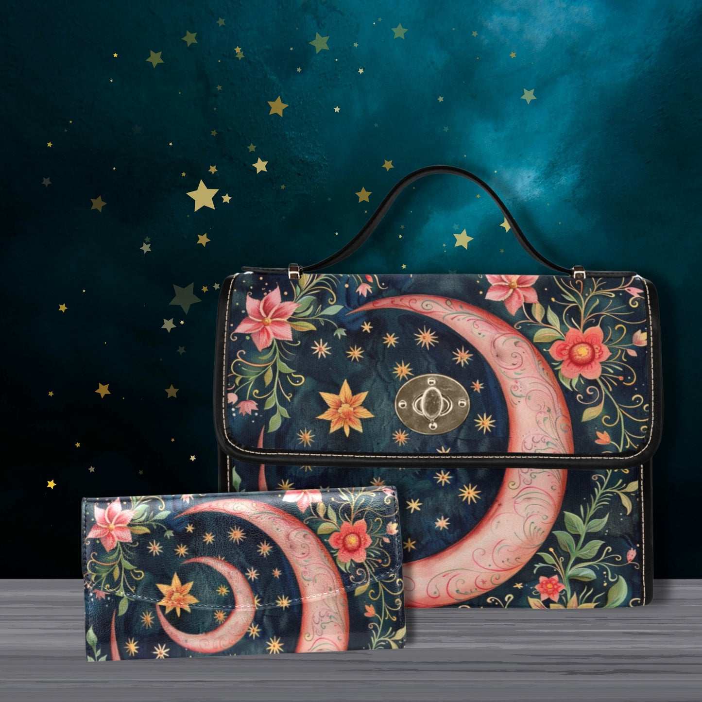 Pink Flower Moon Satchel Bag