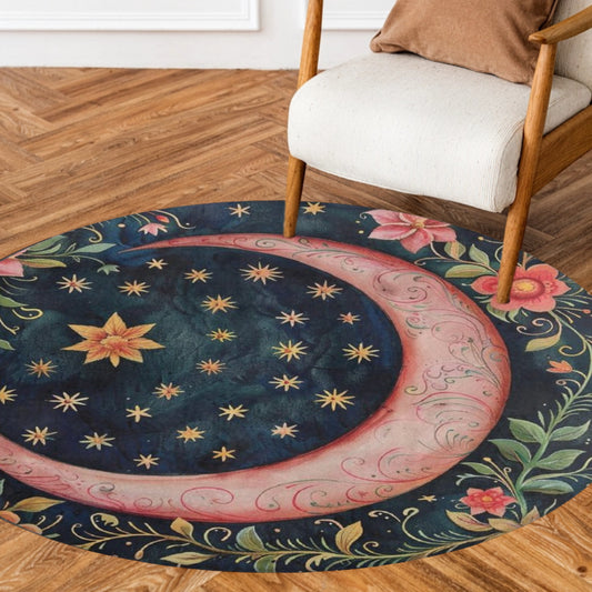 Pink Flower Moon Rug