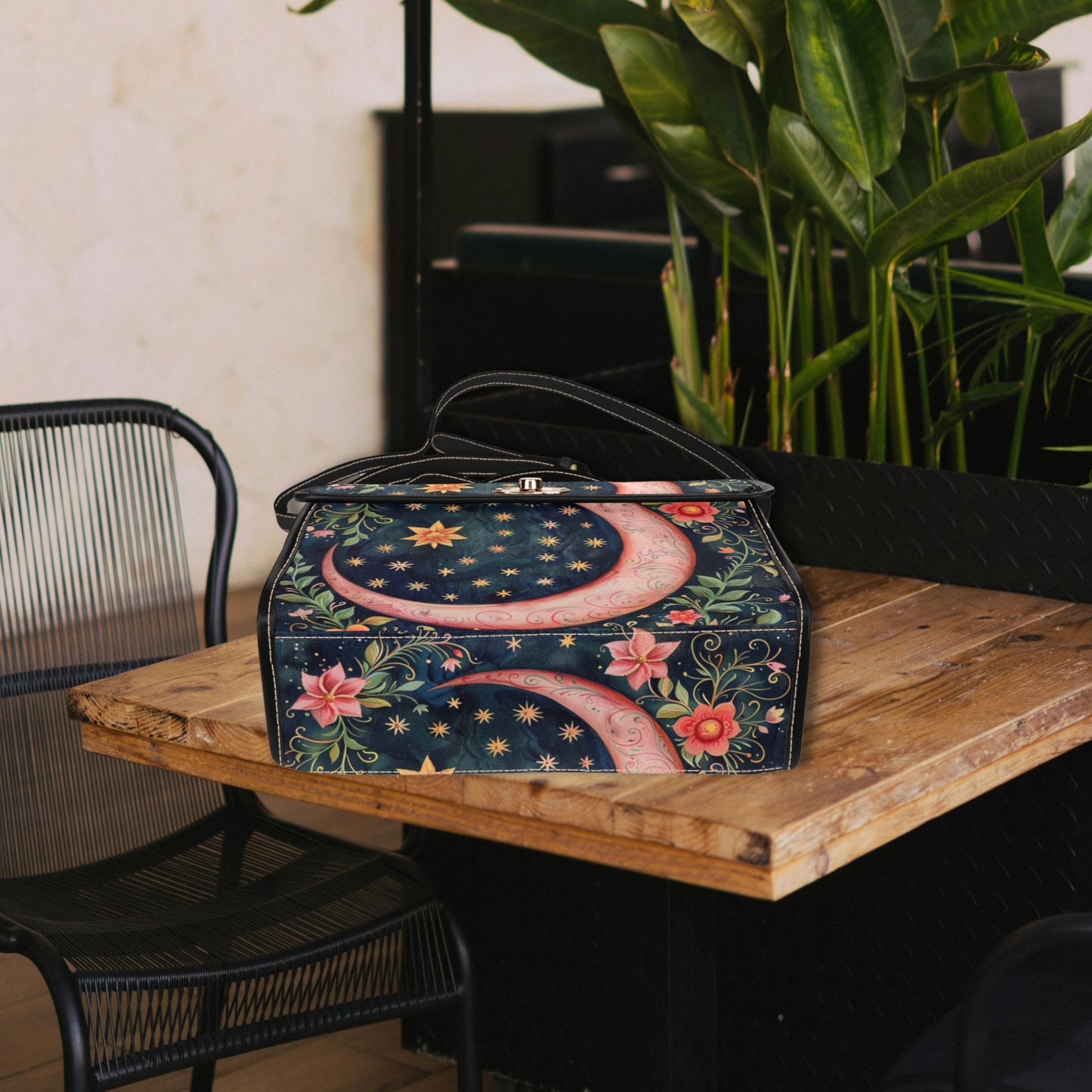 Pink Flower Moon Satchel Bag