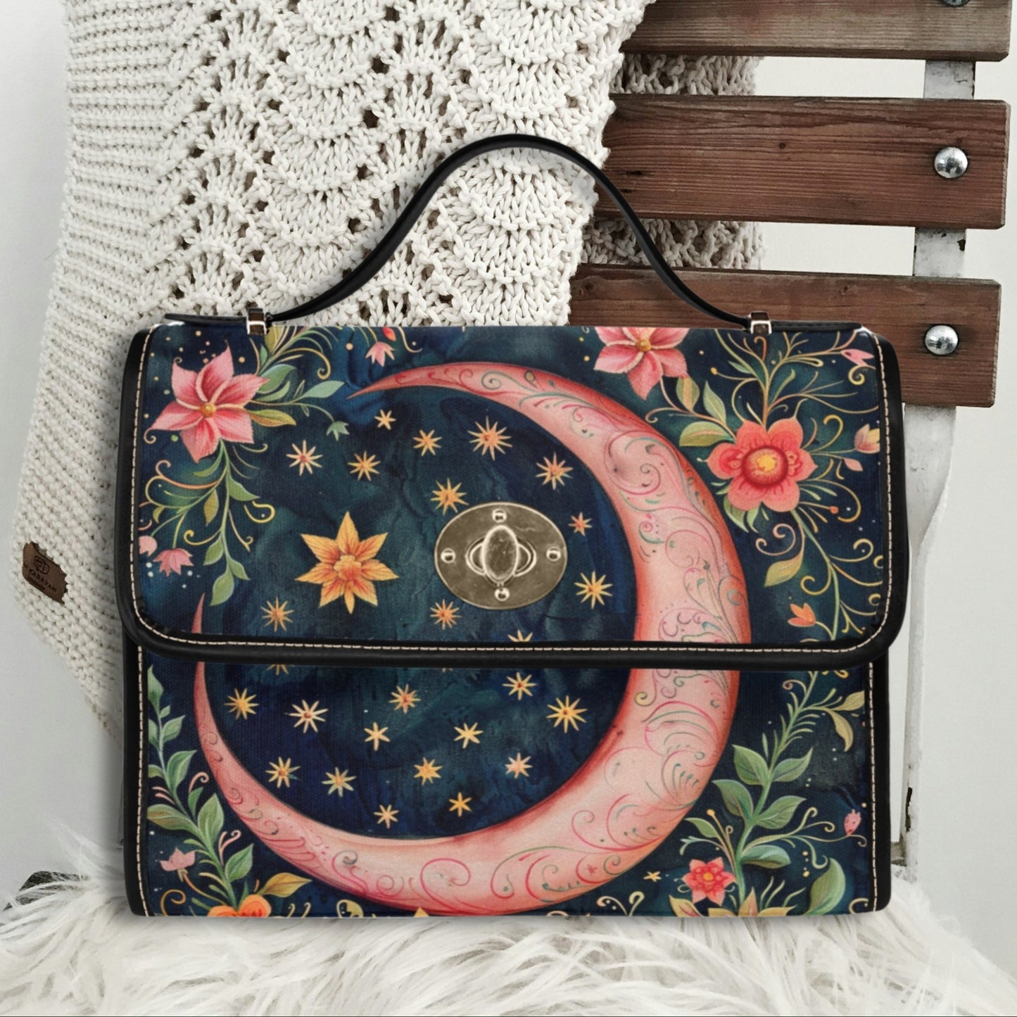 Pink Flower Moon Satchel Bag