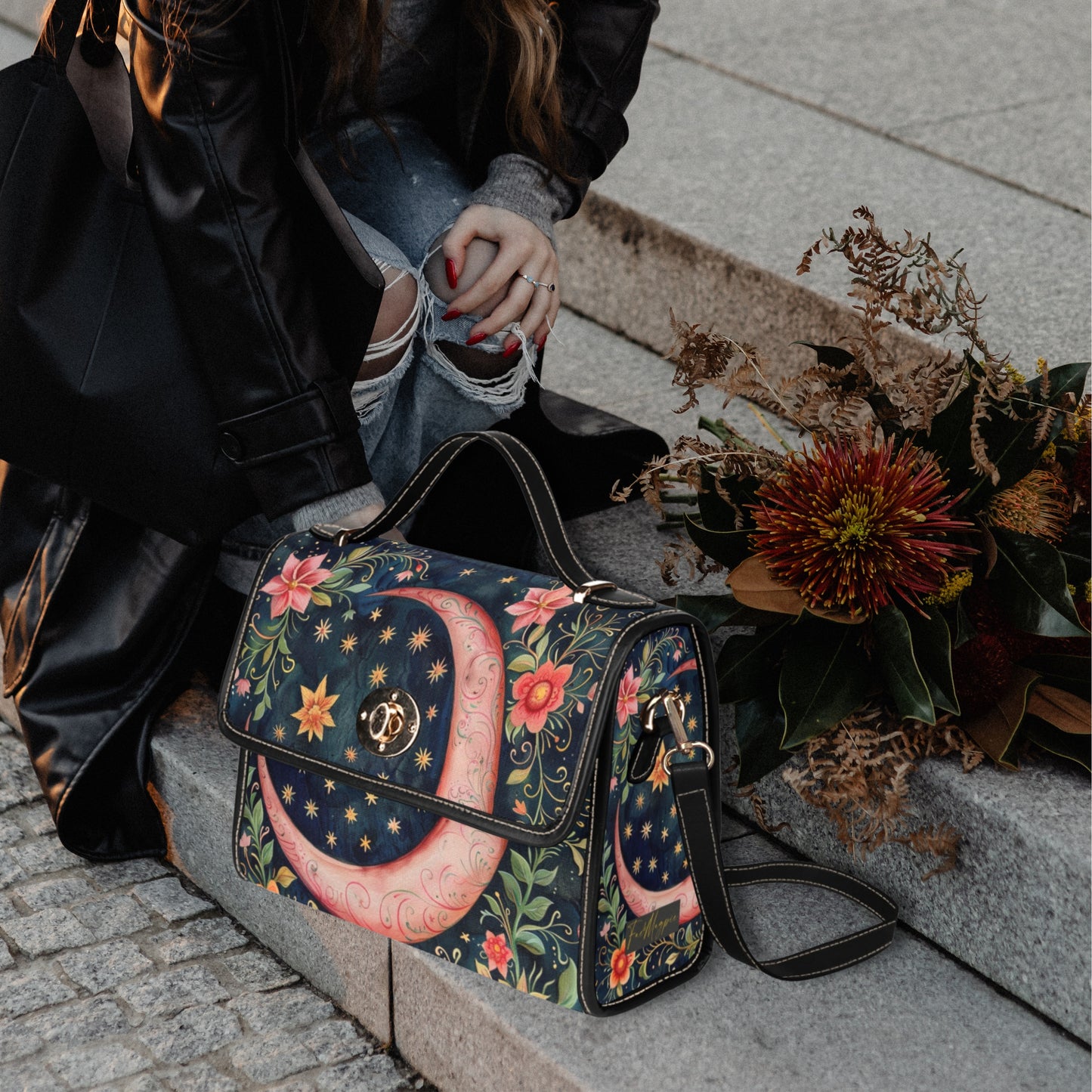 Pink Flower Moon Satchel Bag