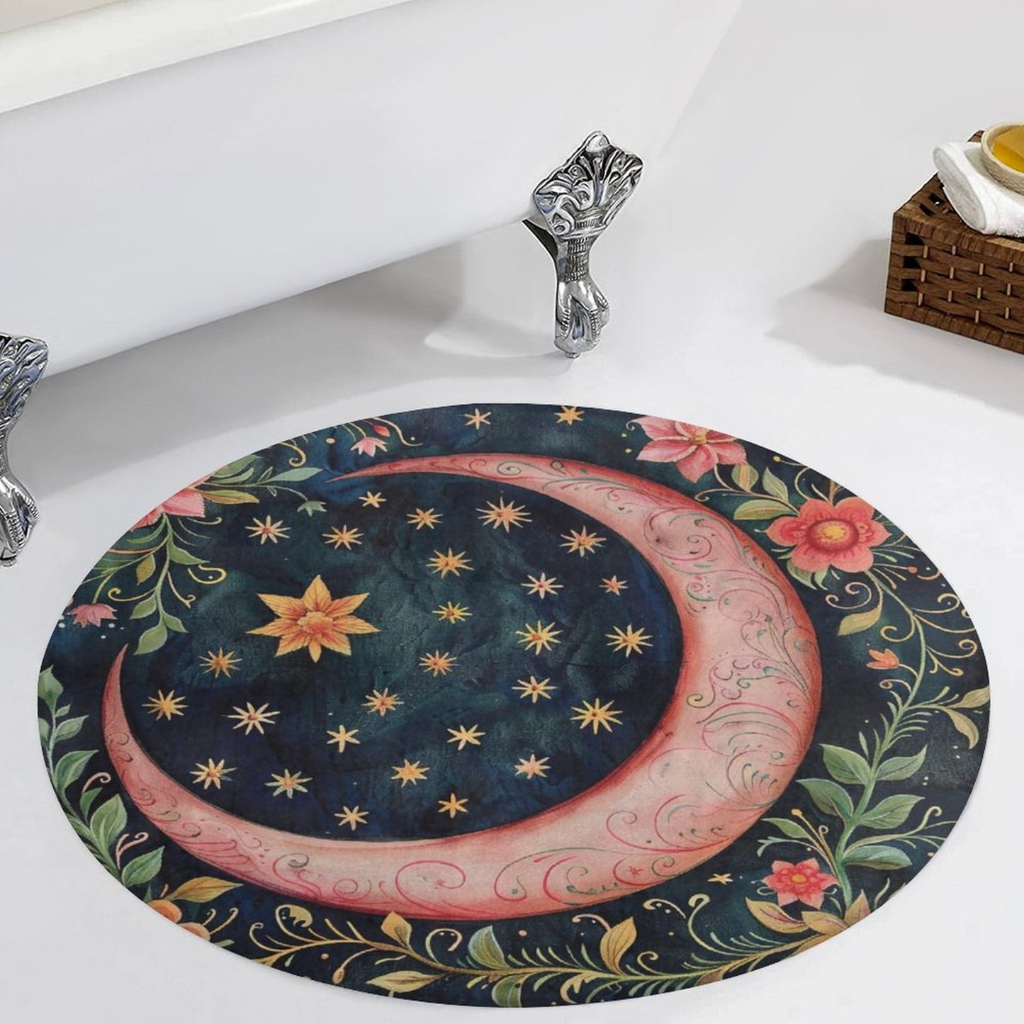 Pink Flower Moon Rug