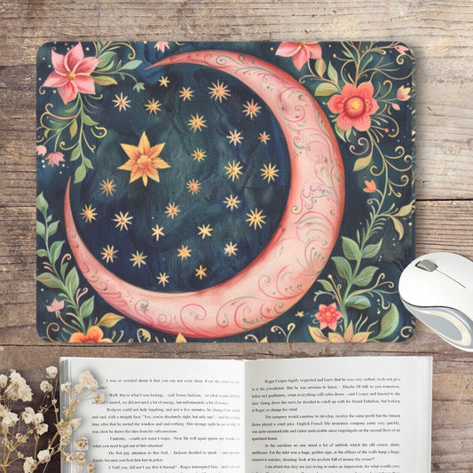 Pink Flower Moon Mouse Pad