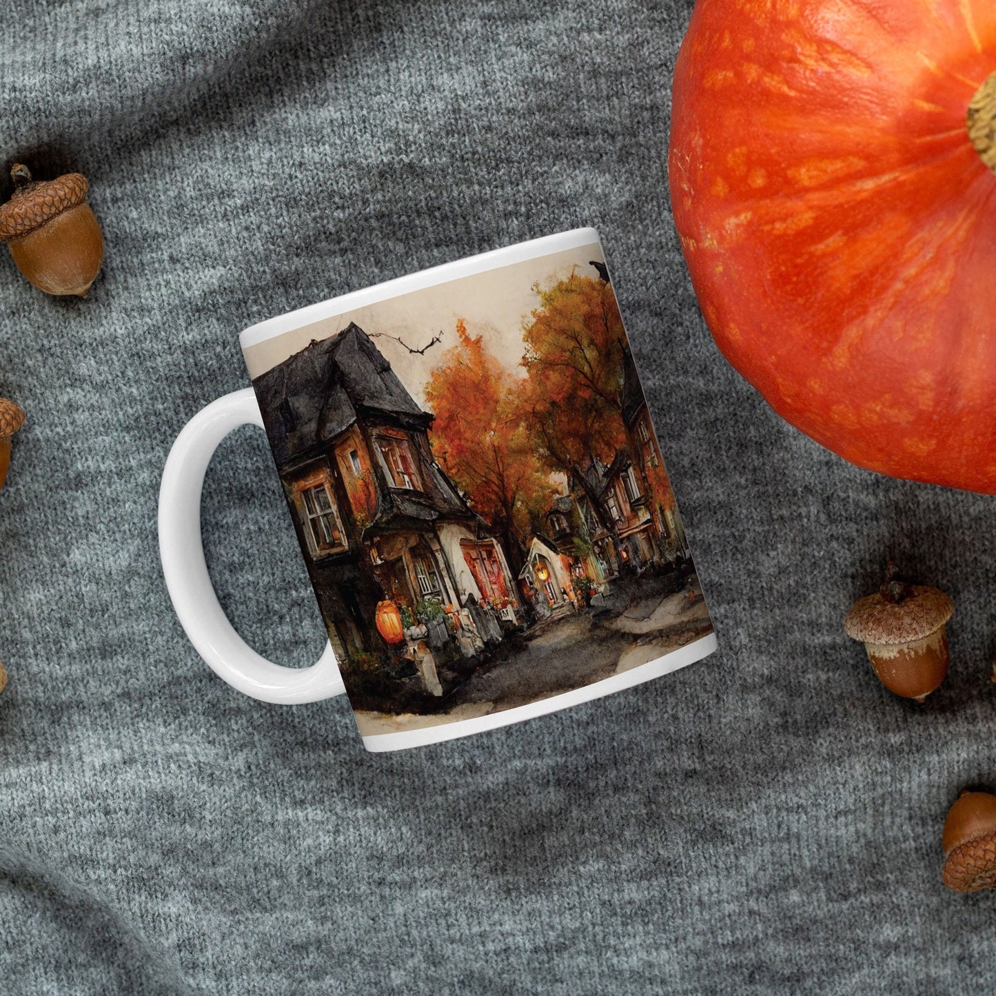 Spooky Halloween Houses Mug | Pumpkin Mug | Halloween Home Decor | Autumn Mug