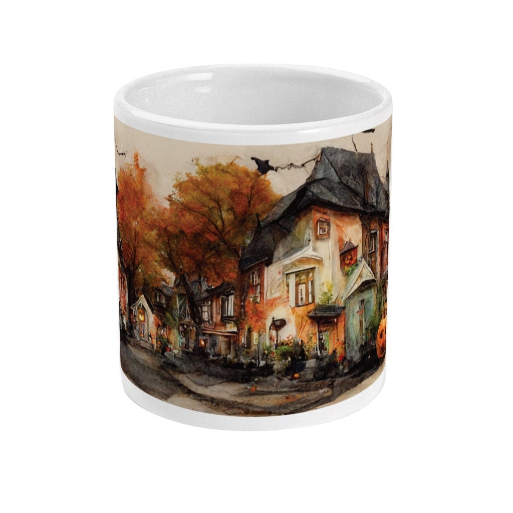 Spooky Halloween Houses Mug | Pumpkin Mug | Halloween Home Decor | Autumn Mug