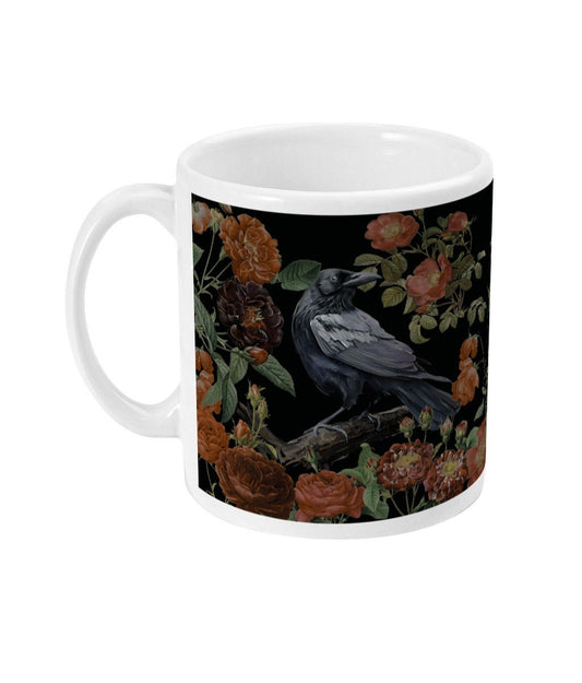 Raven Gothic Mug | Dark Academia Mug | Witch Aesthetic Home Decor | Dark Aesthetic Decor | Vintage Gothic Botanical Mug | Crow Mug