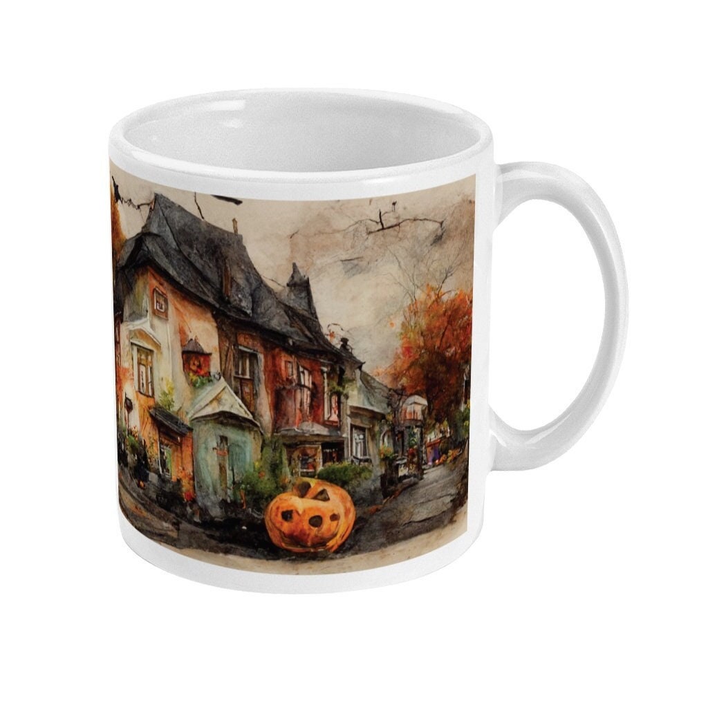 Spooky Halloween Houses Mug | Pumpkin Mug | Halloween Home Decor | Autumn Mug