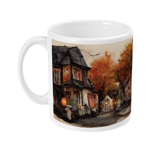 Spooky Halloween Houses Mug | Pumpkin Mug | Halloween Home Decor | Autumn Mug