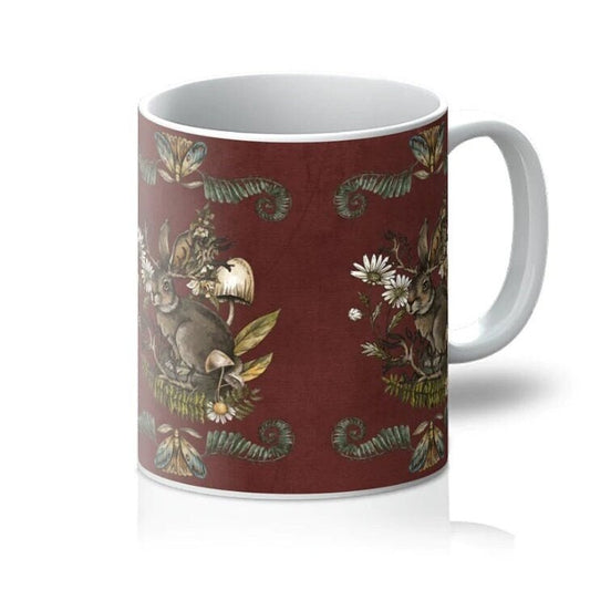 Folklore Rabbit Dark Academia Mug, Cottagecore Moody Decor, Red Mug, Forestcore, Nature Lover Gift