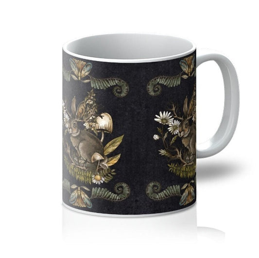 Rabbit Folklore Dark Academia Mug | Cottagecore | Moody Decor | Black Mug | Forestcore | Nature Lover Gift