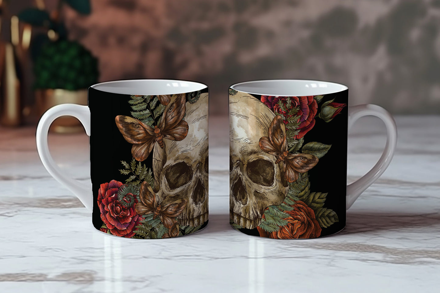 Gothic Skull and Roses Mug, Skeleton Mug, Halloween, Dark Academia, Dark Aesthetic, Witchy Gift, Gothic Gift, Witchcore Cup, Forestcore Mug