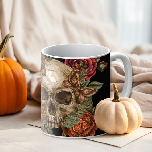 Gothic Skull and Roses Mug, Skeleton Mug, Halloween, Dark Academia, Dark Aesthetic, Witchy Gift, Gothic Gift, Witchcore Cup, Forestcore Mug