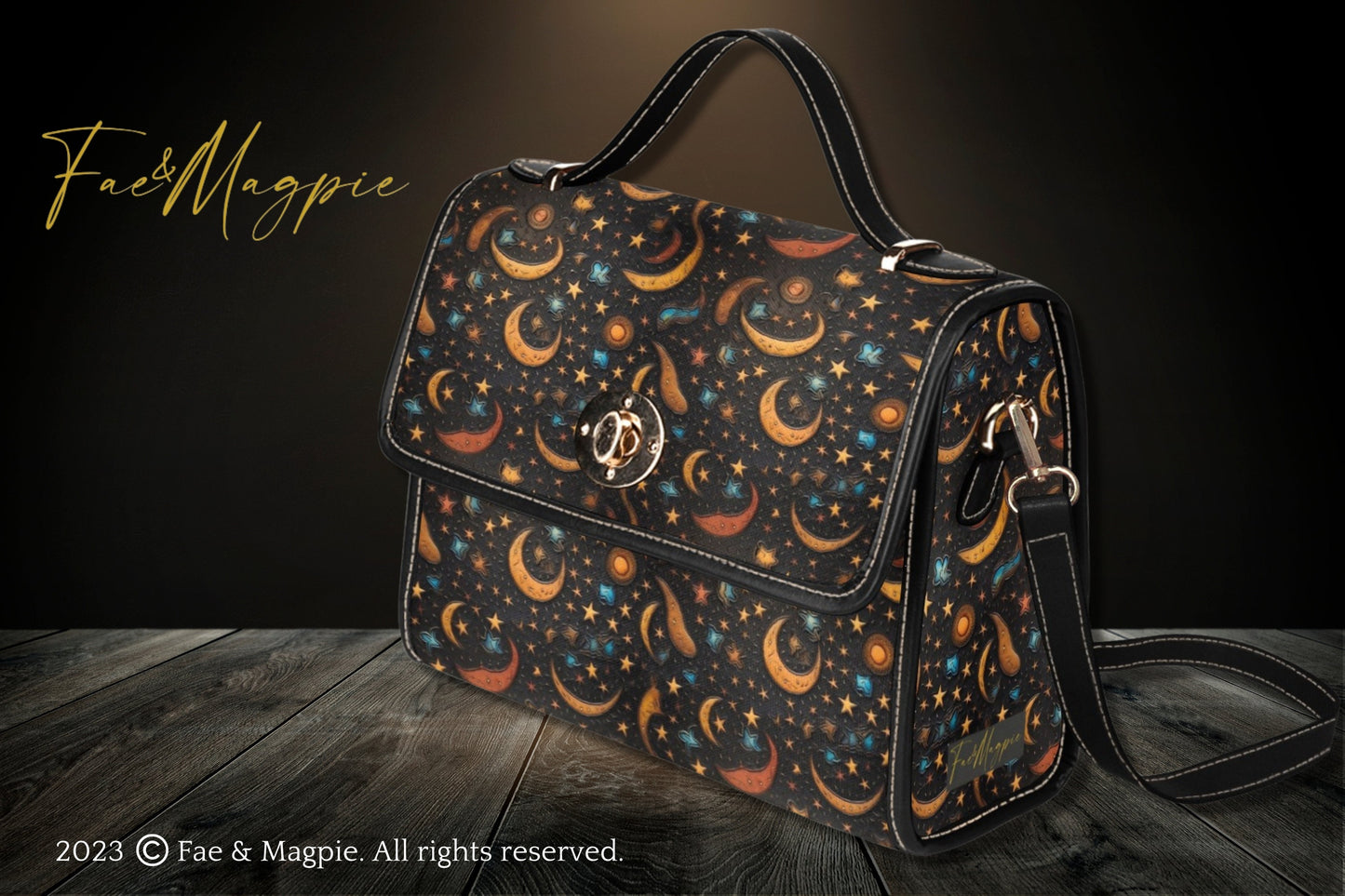 Moon And Stars Celestial Canvas Satchel Bag, Top Handle Bag, Dark Academia, Witchcore Handbag, Bohemian Bag, Wizardcore Bag, Goth Bag