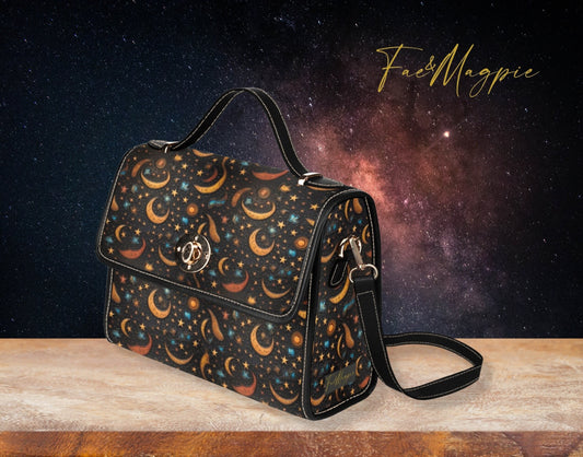 Moon And Stars Celestial Canvas Satchel Bag, Top Handle Bag, Dark Academia, Witchcore Handbag, Bohemian Bag, Wizardcore Bag, Goth Bag