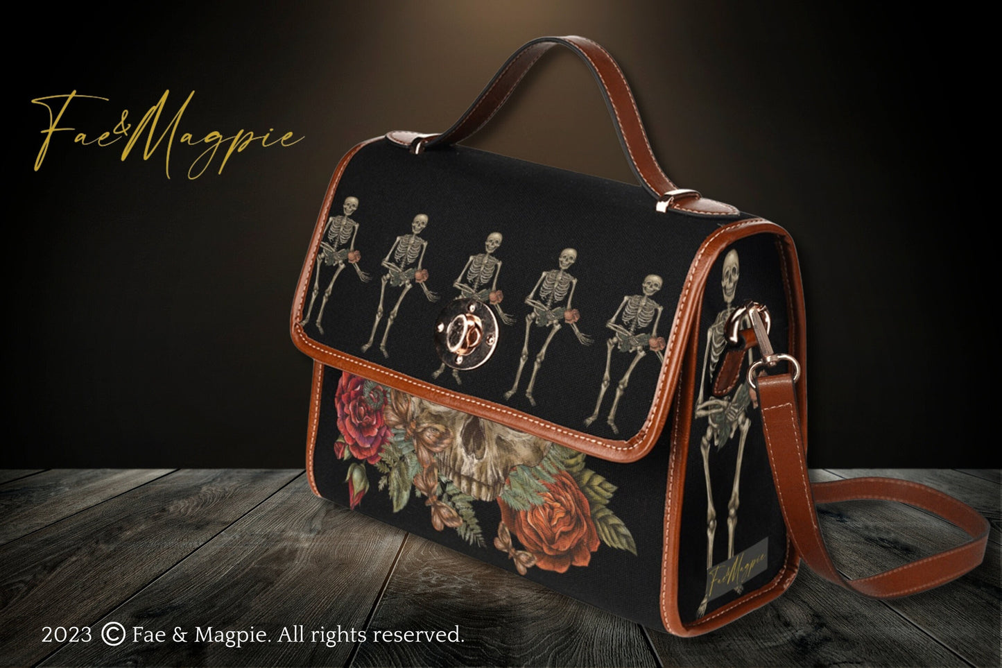 Dark Academia Skull Gothic Canvas Satchel Bag, halloween handbag, skull top handle bag , witchcore bag, bohemian bag, skull and roses purse