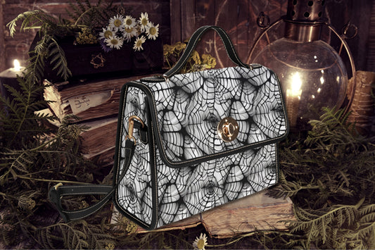 Gothic Spider Cobweb Retro Satchel Bag, witchcore vegan leather shoulder bag, whimsical crossbody bag gift, Cottagecore witch Canvas handbag