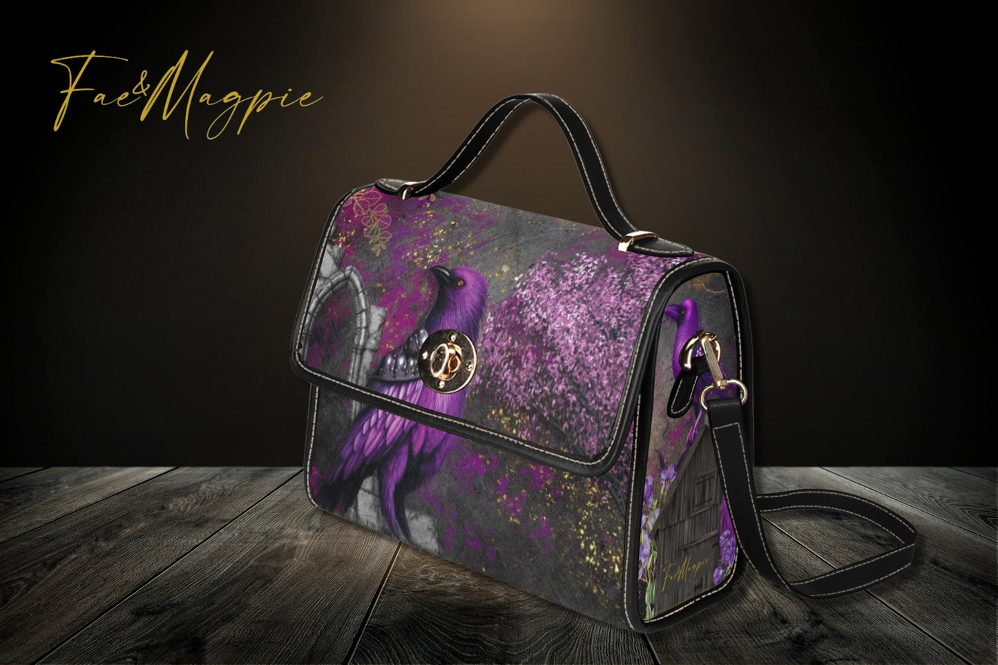 Midnight Crow Gothic Canvas Satchel Bag, Dark Academia Purple Bird Handbag, Crow Top Handle Bag , Witchcore Bag, Bohemian Bag, Halloween Bag