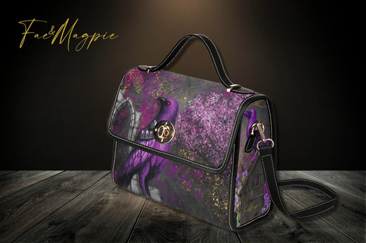 Midnight Crow Gothic Canvas Satchel Bag, Dark Academia Purple Bird Handbag, Crow Top Handle Bag , Witchcore Bag, Bohemian Bag, Halloween Bag