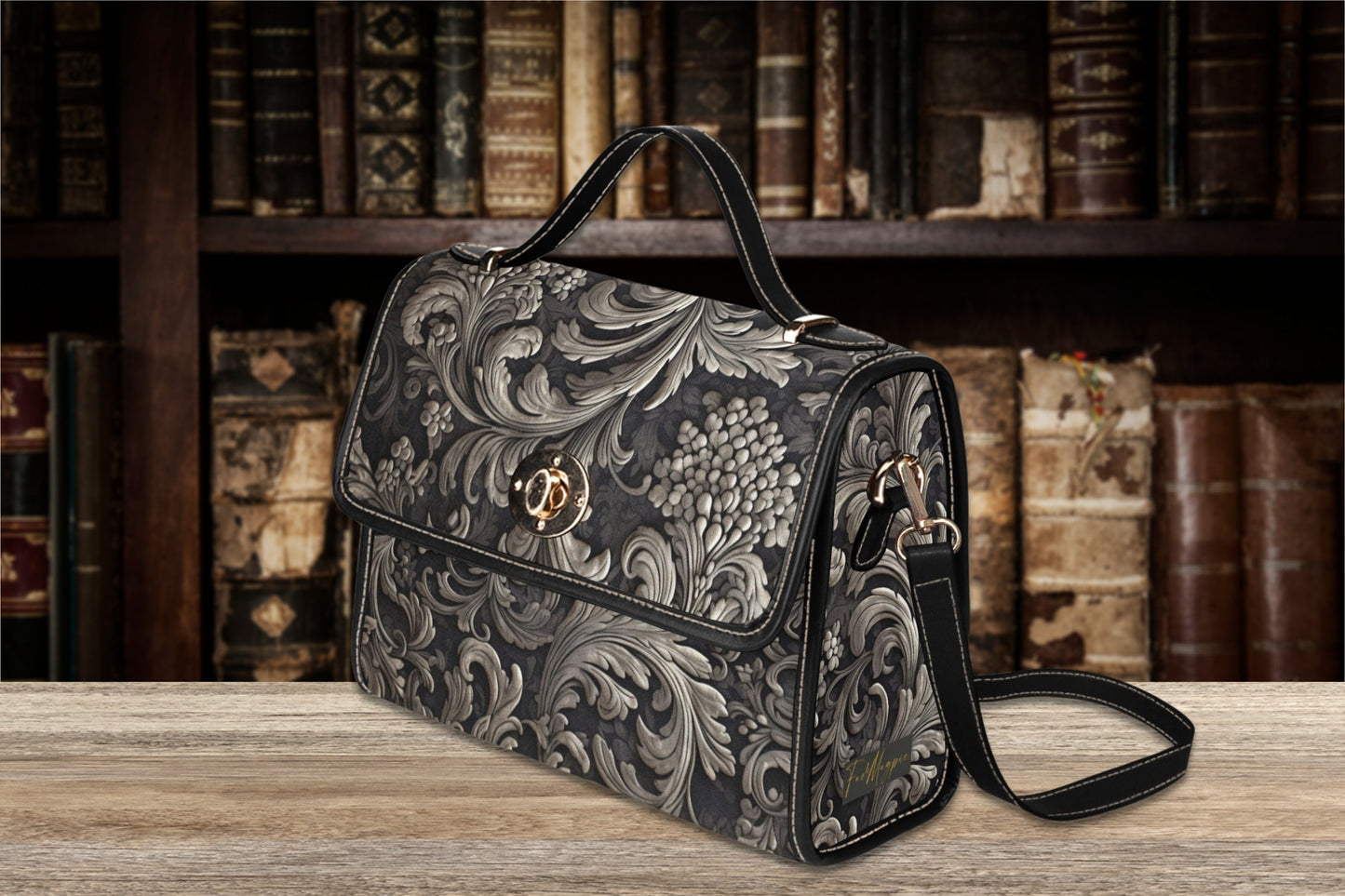 Gothic Baroque Victorian Canvas Satchel Bag, Vampire Dark Academia, Witchy Purse, Top Handle Bag, Witchcore Bag, Goth Victorian Rock Pattern