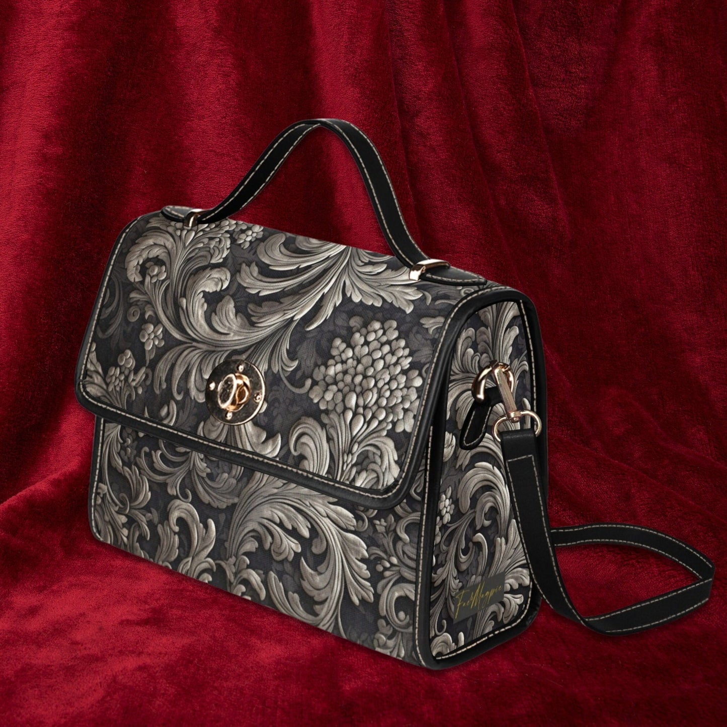 Gothic Baroque Victorian Canvas Satchel Bag, Vampire Dark Academia, Witchy Purse, Top Handle Bag, Witchcore Bag, Goth Victorian Rock Pattern