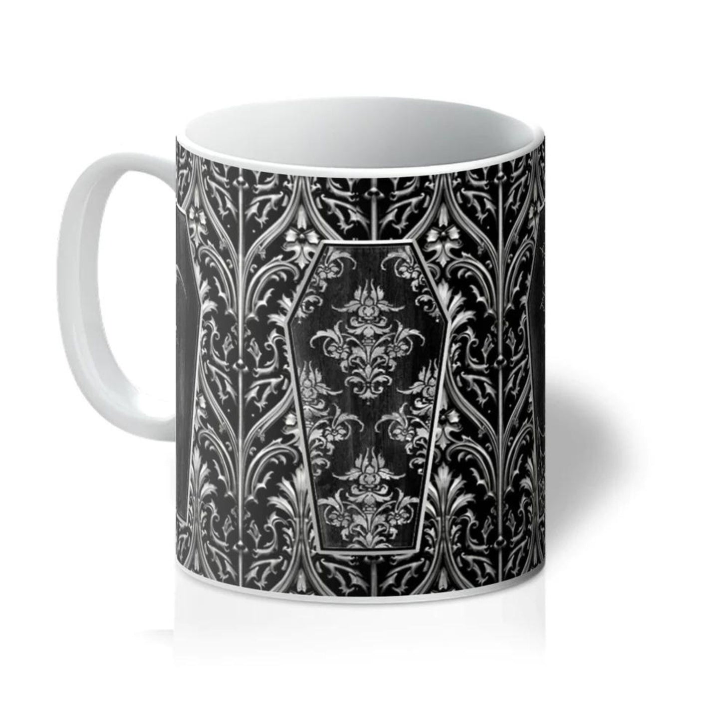 Gothic Coffins Mug, dark academia vampire cup, halloween home decor, witchy gift, gothic gift, witchcore cup, black coffin spooky mug