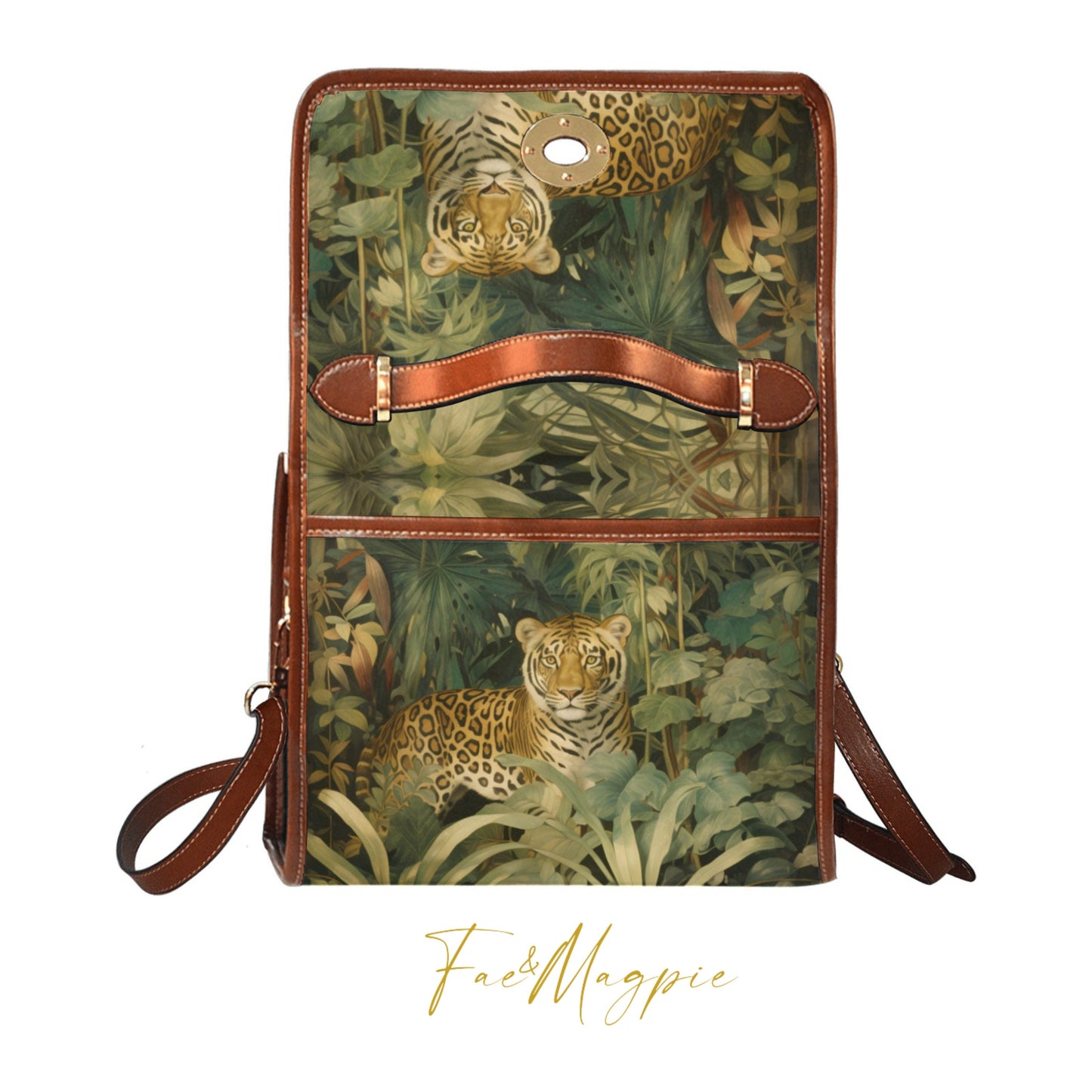 Jungle Tiger Satchel Handbag Purse, dark wild animal bag, fantasy tiger purse, brown vegan leather shoulder bag, tiger lover gift