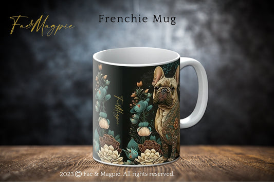 French Bulldog Mug, frenchie dog cup, dog lover gift, dog mug, art deco style, cottagecore decor, french bulldog gift, dog home decor