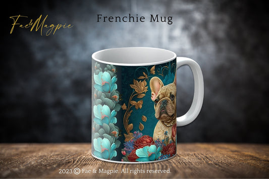 French Bulldog Retro mug, dog lover gift, dog mug, frenchie blue mug , cottagecore decor, french bulldog gift, dog home decor