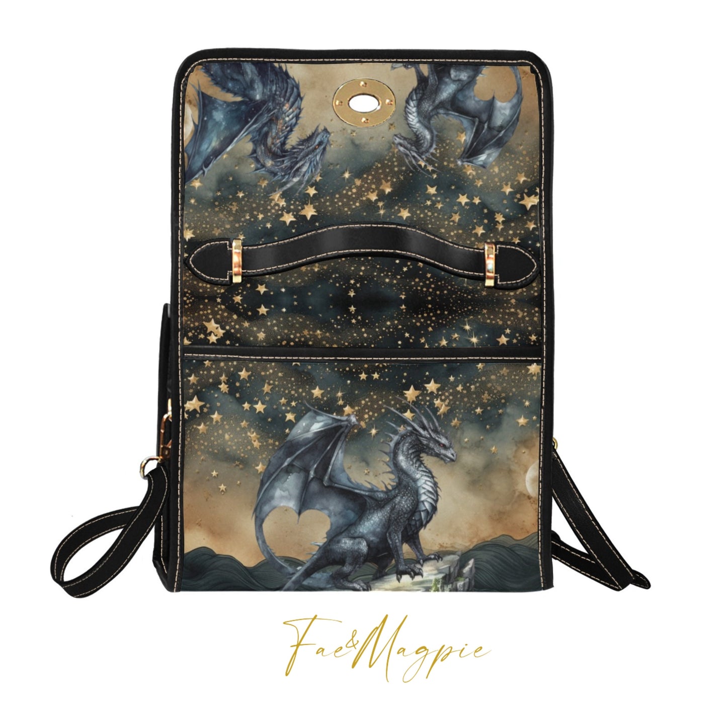 Medieval Dragon Canvas Satchel bag, damsel fantasy dragons purse , dark academia crossbody bag, vegan handbag Dragon Gift, Gothic