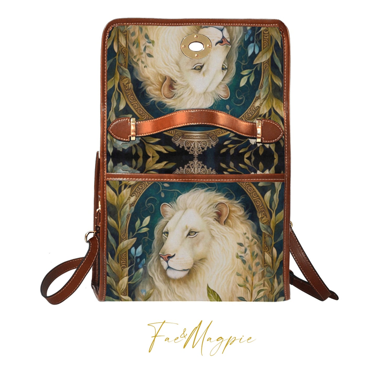 Fairytale Lion Canvas Satchel Bag, leo lion purse, white lion bag, bohemian hippie handbag, mystical creatures bag, narnia aslan lion