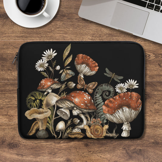 The Forest Mushroom Witchy Laptop Sleeve, dark cottagecore laptop case, witch IPad tablet cover, toadstool laptop padded bag forestcore gift