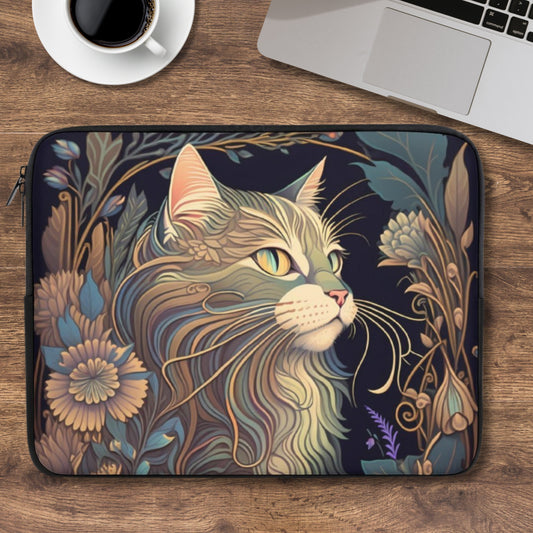 Mystical Cat Witchy Laptop Sleeve, dark cottagecore cat laptop case, witch IPad tablet cover, cat lover laptop padded bag witchcore cat gift