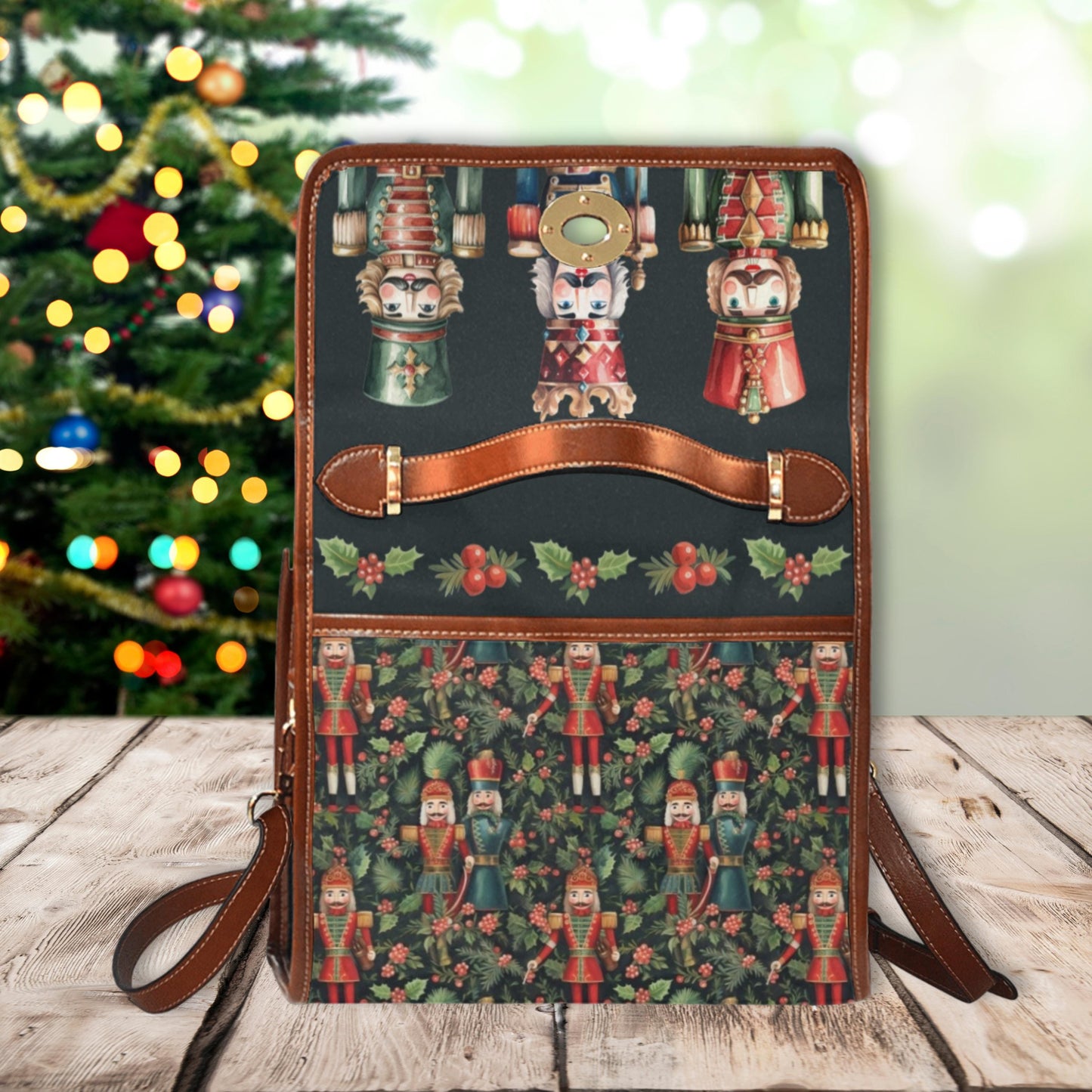 Nutcracker Christmas Vintage Canvas Satchel Bag, christmas purse, top handle bag, xmas satchel bag, holiday gift, cute nutcracker purse