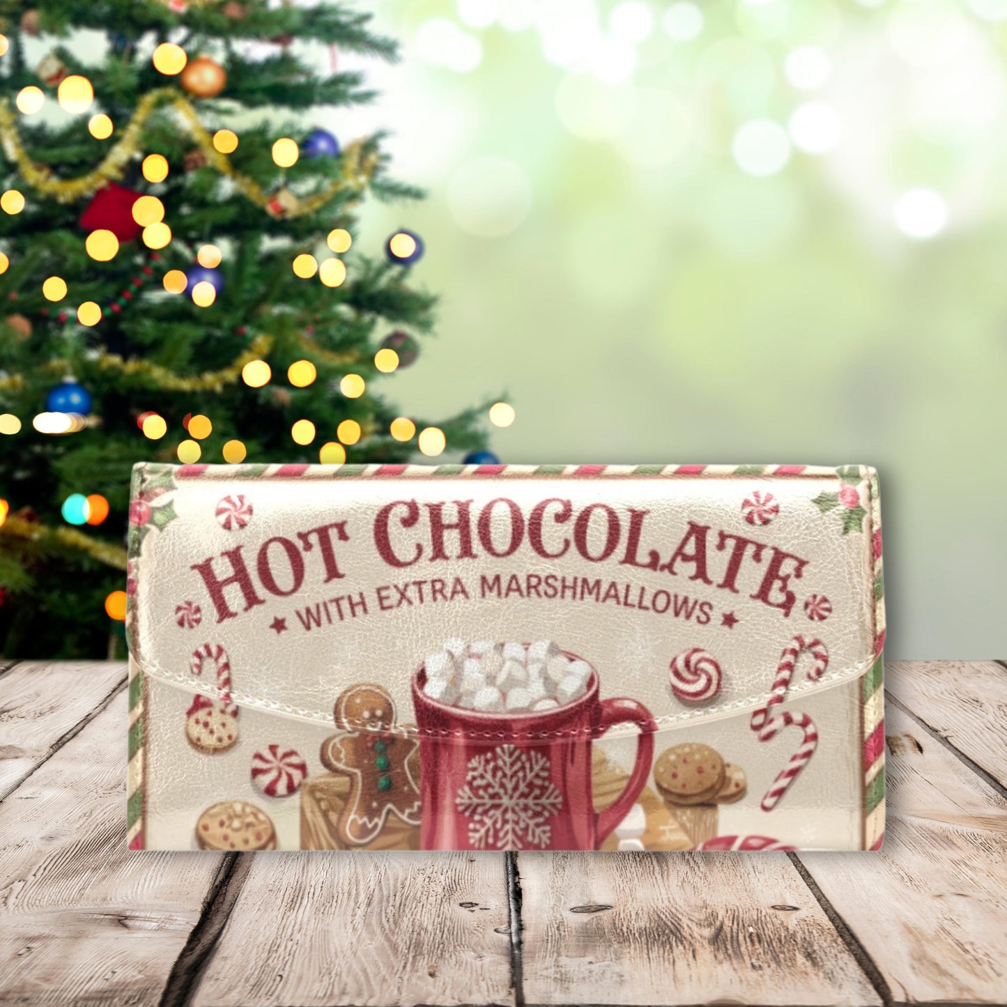 Hot Chocolate Christmas Wallet, Thanksgiving purse, festive purse, christmas gift, winter wallet, xmas gift, red purse, candy cane wallet