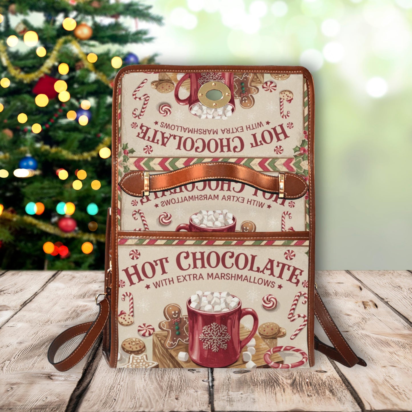 Hot Chocolate Satchel Handbag, christmas bag, festive purse, top handle bag, holiday gift, xmas red purse, chocolate parlor original bag